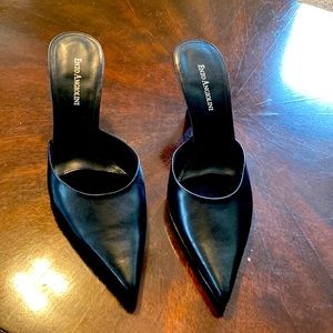 Black leather slides